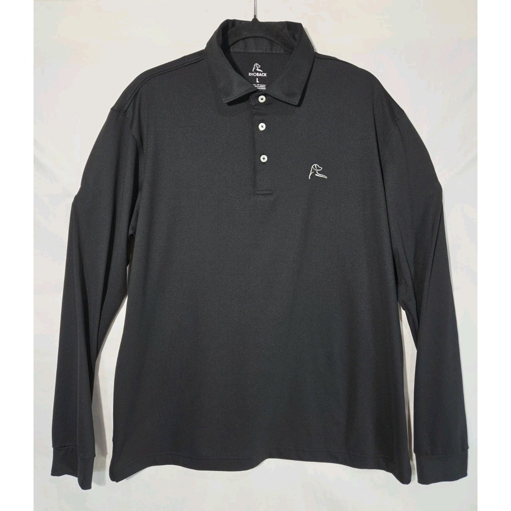 Rhoback Long Sleeve Performance Polo Mens L Black Moisture Wicking UPF Stretch